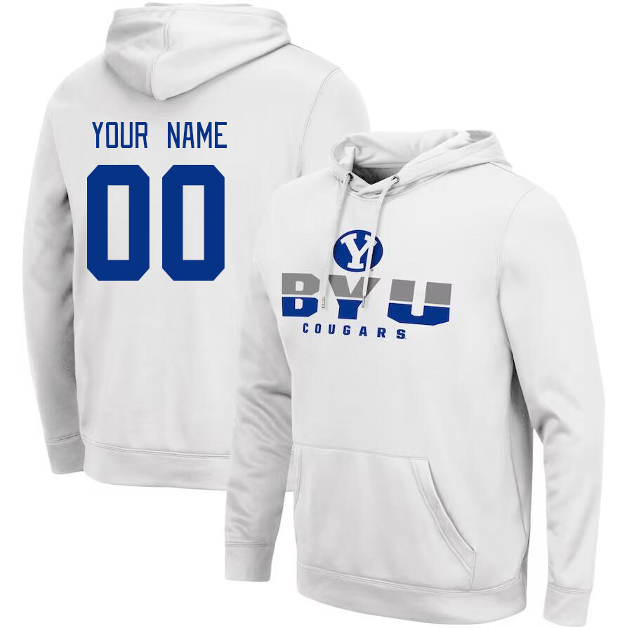 Custom BYU Cougars Name And Number College Hoodie-White - Click Image to Close